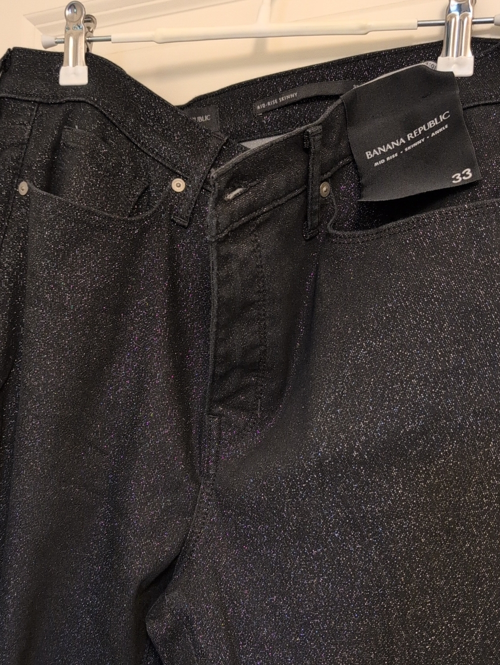 NWT Banana Republic Premium Denim Black Sparkle Mid-Rise Skinny Slight Sretch 14